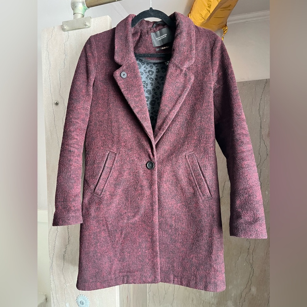 Scotch & Soda Burgundy Wool Blend Coat